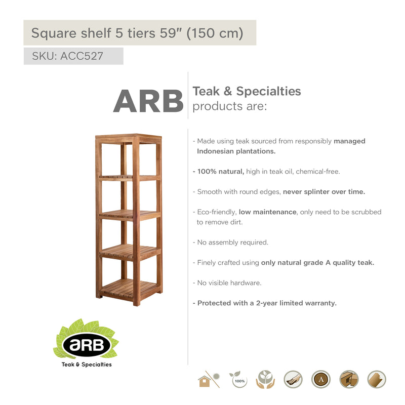 Étagère carrée en teck 150 cm (59 po)
