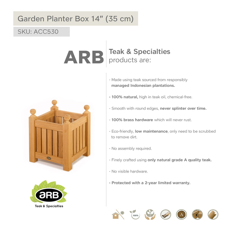 Jardinière carrée en teck 35 cm (14 po)