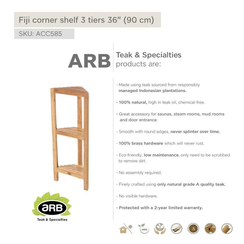 Étagère en teck Fiji 3 tablettes 90 cm (36 po)