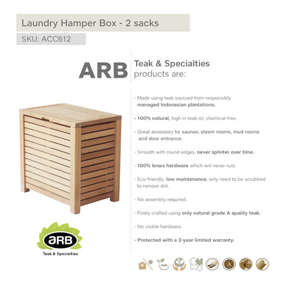 Panier à linge en teck - 2 sacs