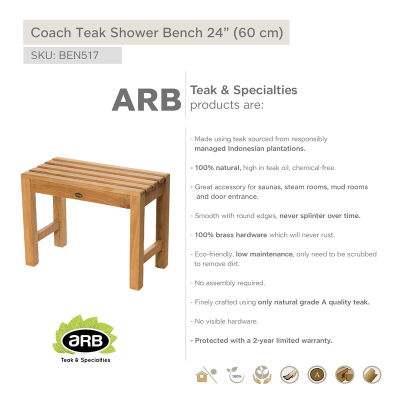 Banc de douche en teck Coach 60 cm (24 po)