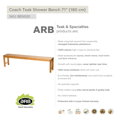 Banc de douche en teck Coach 180 cm (71 po)
