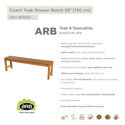Banc de douche en teck Coach 150 cm (59 po)