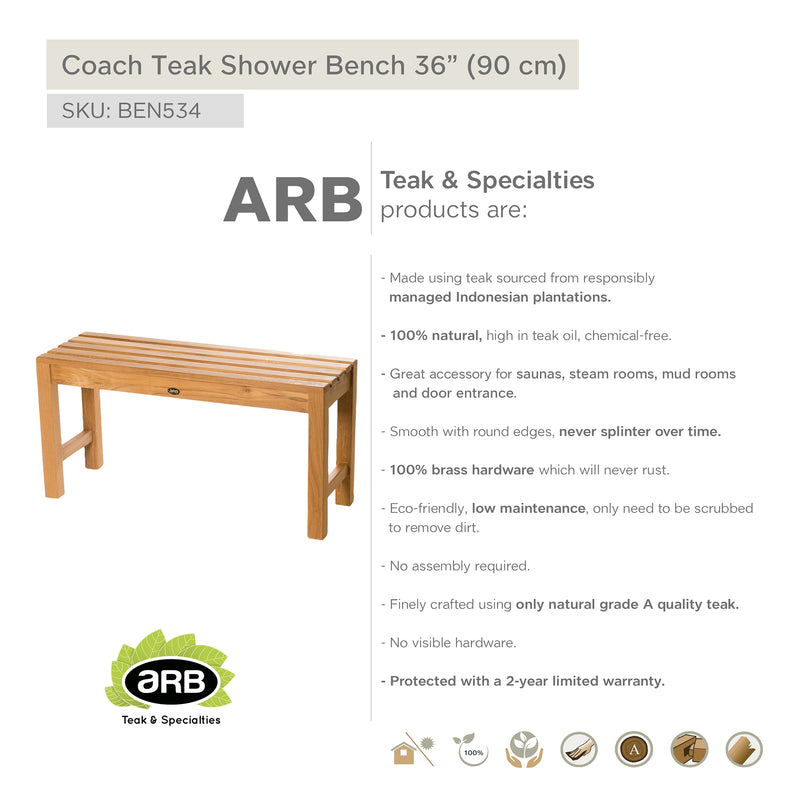 Banc de douche en teck Coach 90 cm (36 po)