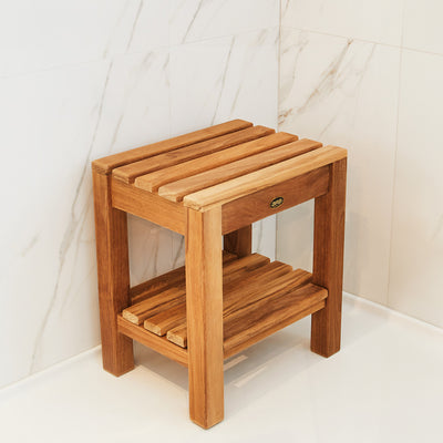 Banc de douche en teck Coach 40 cm (16 po) avec tablette