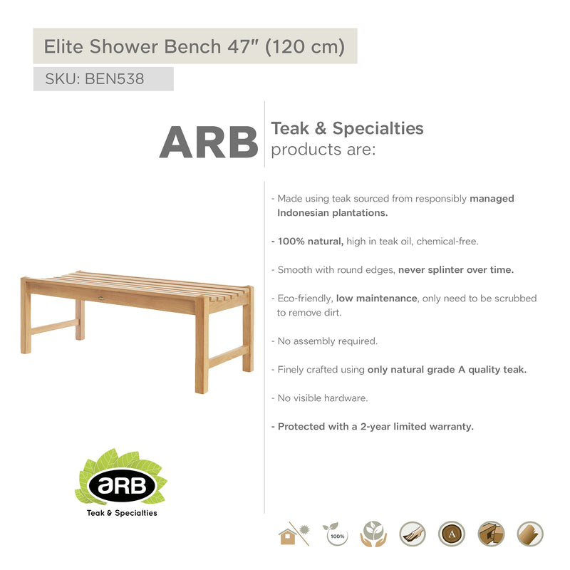 Banc de douche en teck Élite 120 cm (47 po)