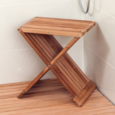 Teak folding shower bench Zig Zag large 21" (56 cm)
