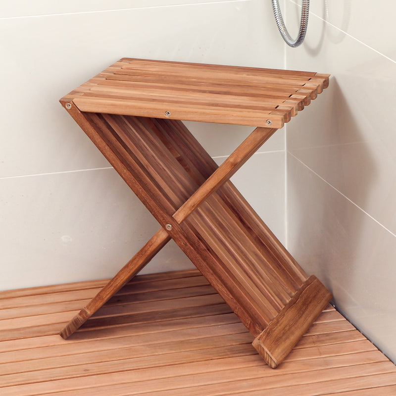 Teak folding shower bench Zig Zag large 21" (56 cm)