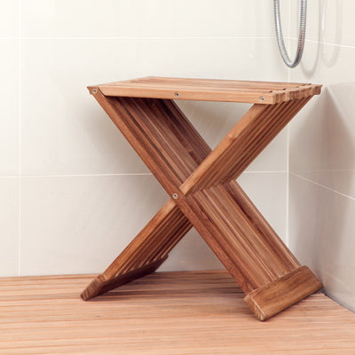 Teak folding shower bench Zig Zag large 21" (56 cm)