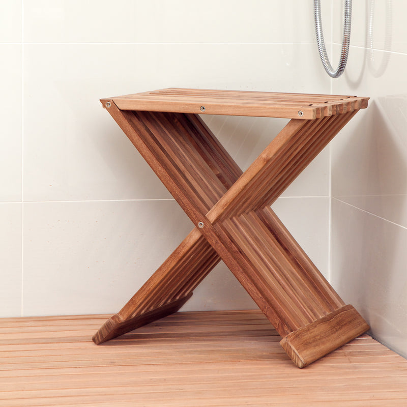 Teak folding shower bench Zig Zag large 21" (56 cm)