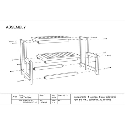 Marches pour spa en teck 60 cm (24 po)