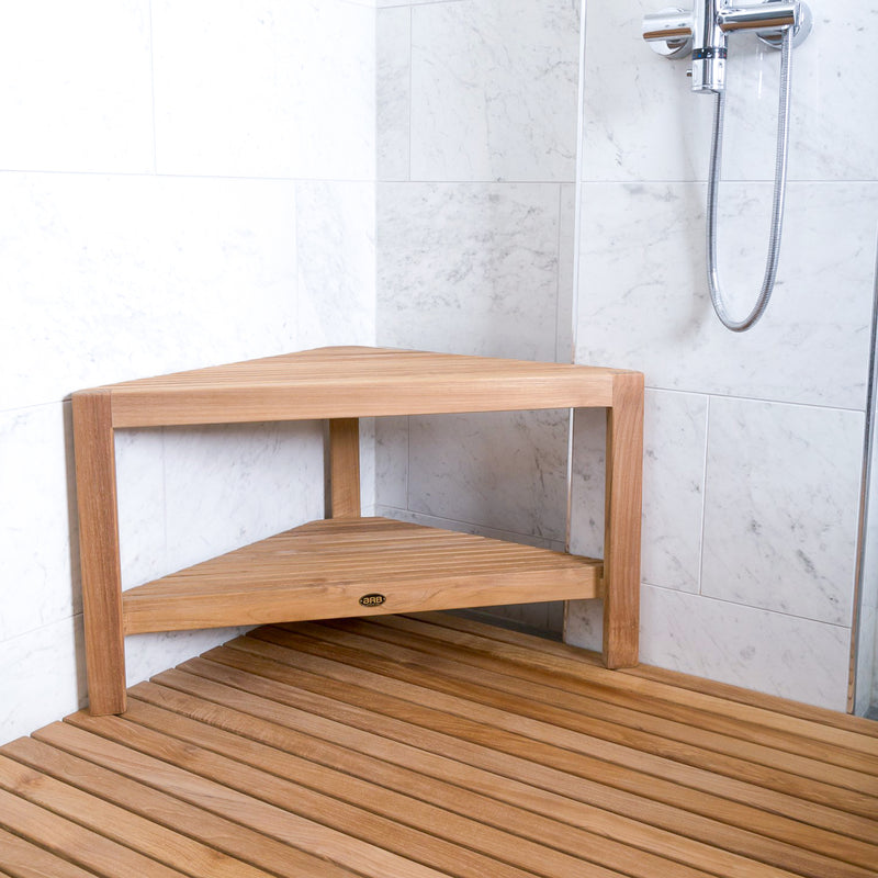 Banc en coin de douche en teck Fiji 80 cm (31 po) avec tablette