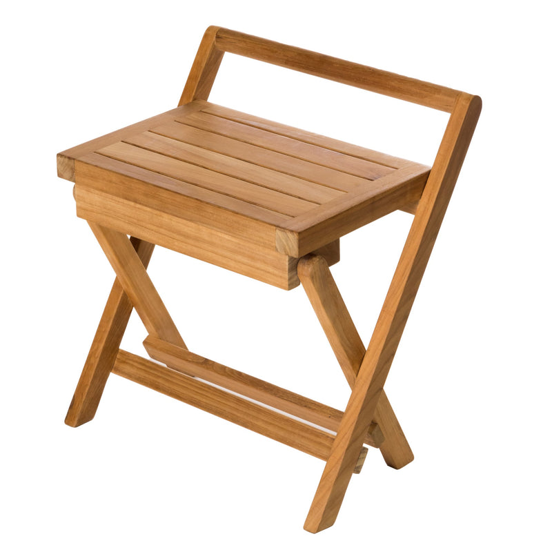 Banc de douche pliant en teck 40 cm (16 po) avec poignée