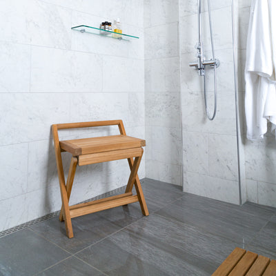 Banc de douche pliant en teck 40 cm (16 po) avec poignée
