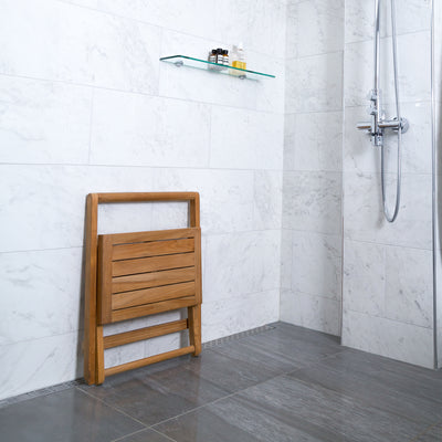 Banc de douche pliant en teck 40 cm (16 po) avec poignée