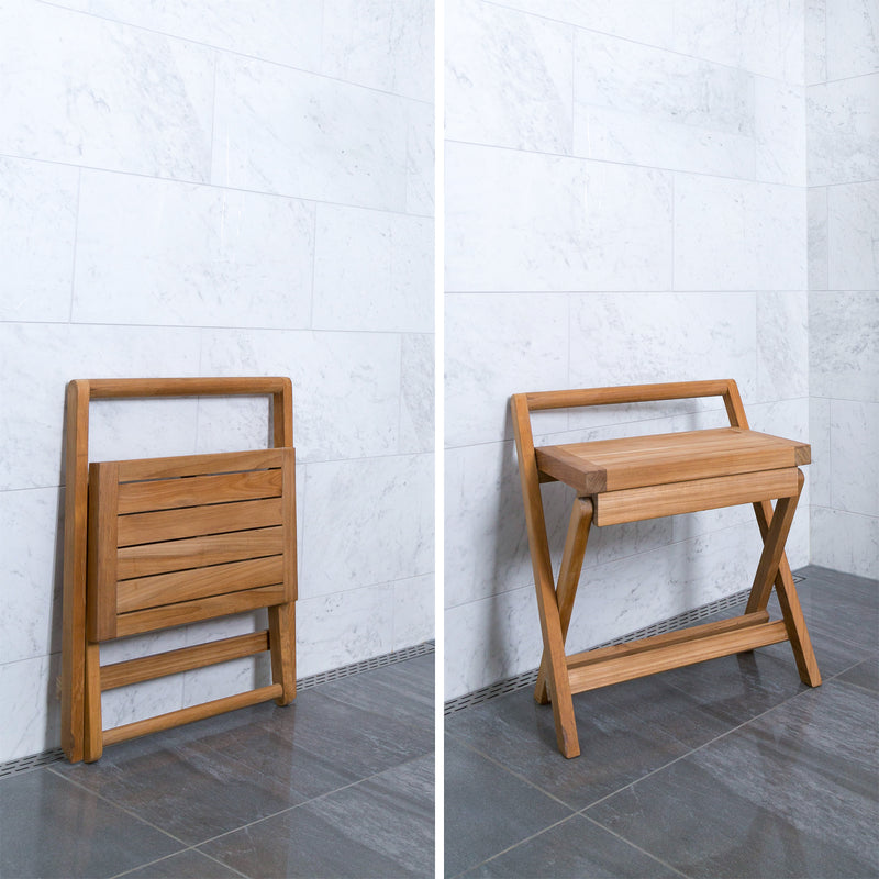 Banc de douche pliant en teck 40 cm (16 po) avec poignée