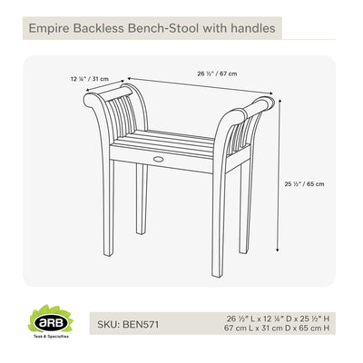 Banc-tabouret en teck Empire avec poignées