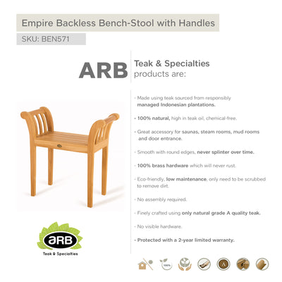 Banc-tabouret en teck Empire avec poignées