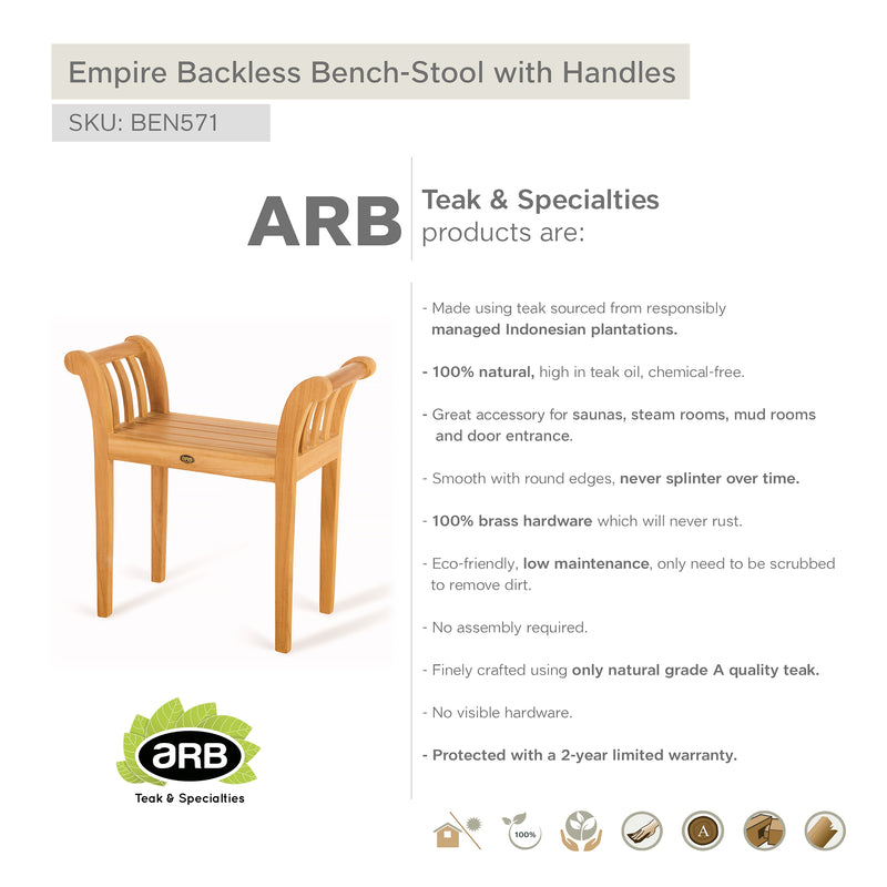 Banc-tabouret en teck Empire avec poignées