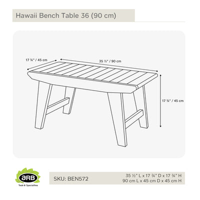Table ou banc en teck Hawaii 90 cm (36 po)
