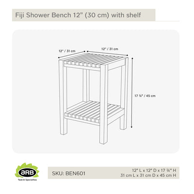 Banc de douche en teck Fiji 30 cm (12 po) avec tablette