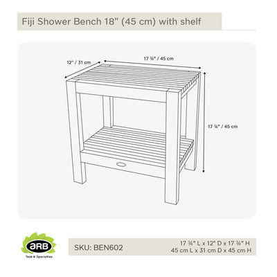 Banc de douche en teck Fiji 45 cm (18 po) avec tablette