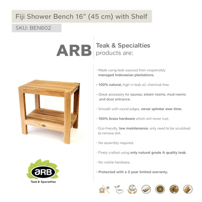 Banc de douche en teck Fiji 45 cm (18 po) avec tablette