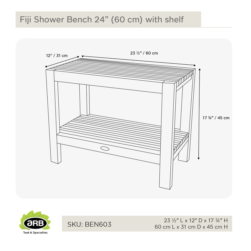 Banc de douche en teck Fiji 60 cm (24 po) avec tablette