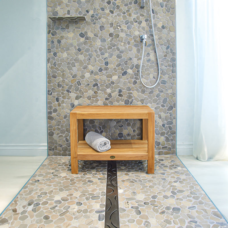 Banc de douche en teck Fiji 60 cm (24 po) avec tablette