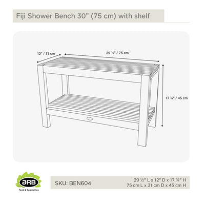 Banc de douche en teck Fiji 75 cm (30 po) avec tablette