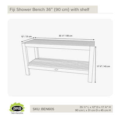 Banc de douche en teck Fiji 36"(90 cm) avec étagère