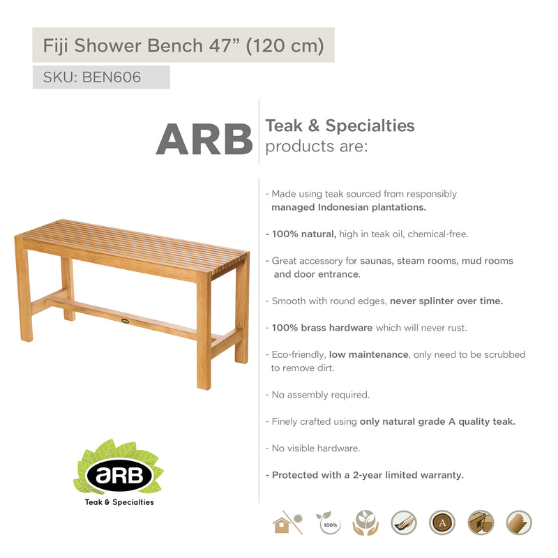 Banc de douche en teck Fiji 120 cm (47 po)