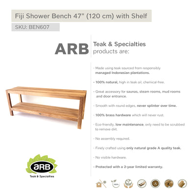 Banc de douche  en teck Fiji 120 cm (47 po) avec tablette