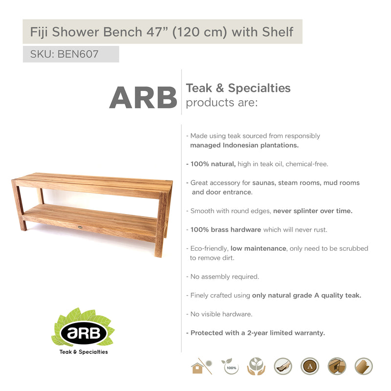 Banc de douche  en teck Fiji 120 cm (47 po) avec tablette