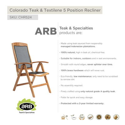 Chaise inclinable en teck et textilène Colorado