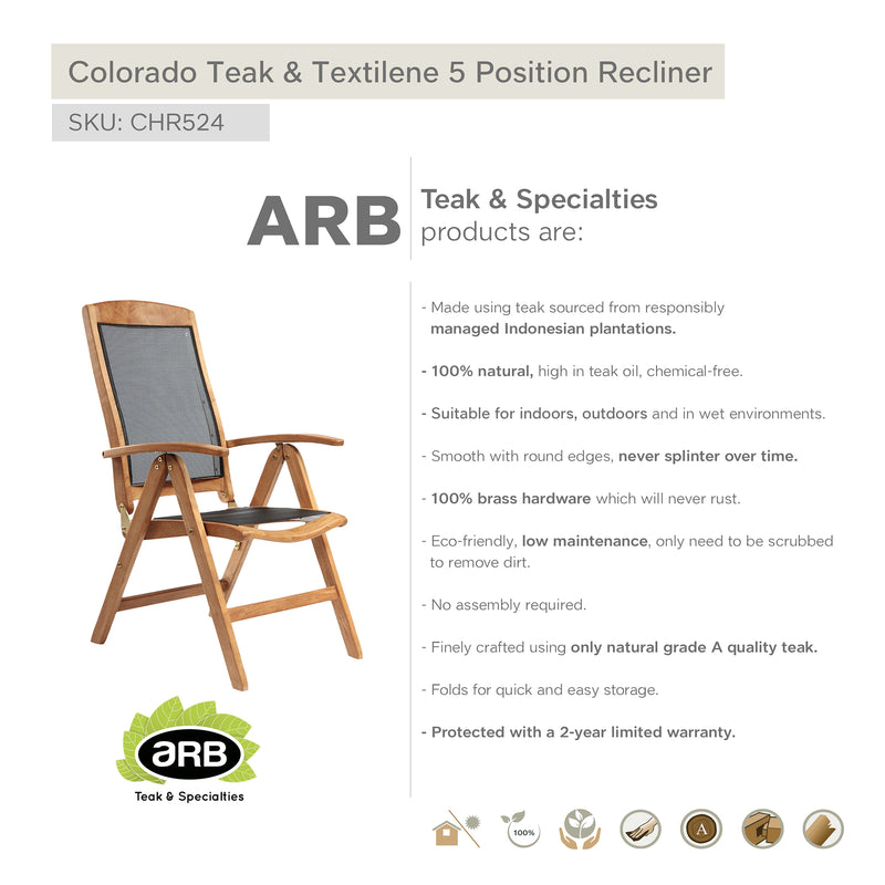 Chaise inclinable en teck et textilène Colorado