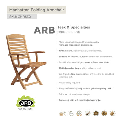 Chaise pliante avec bras en teck Manhattan