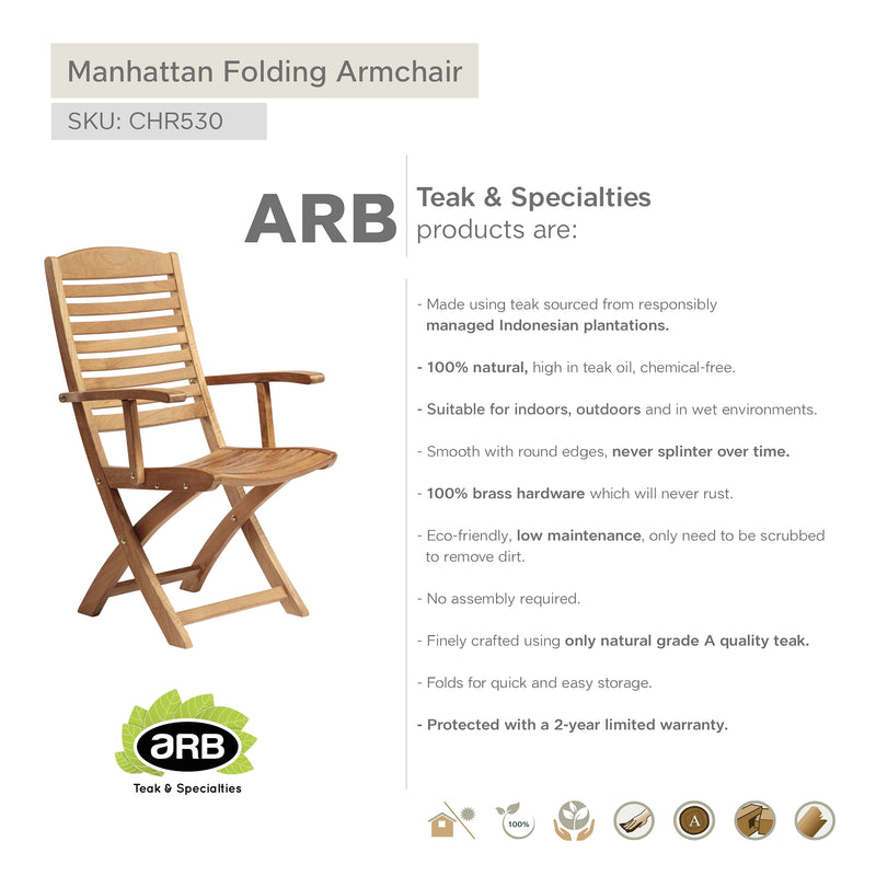 Chaise pliante avec bras en teck Manhattan