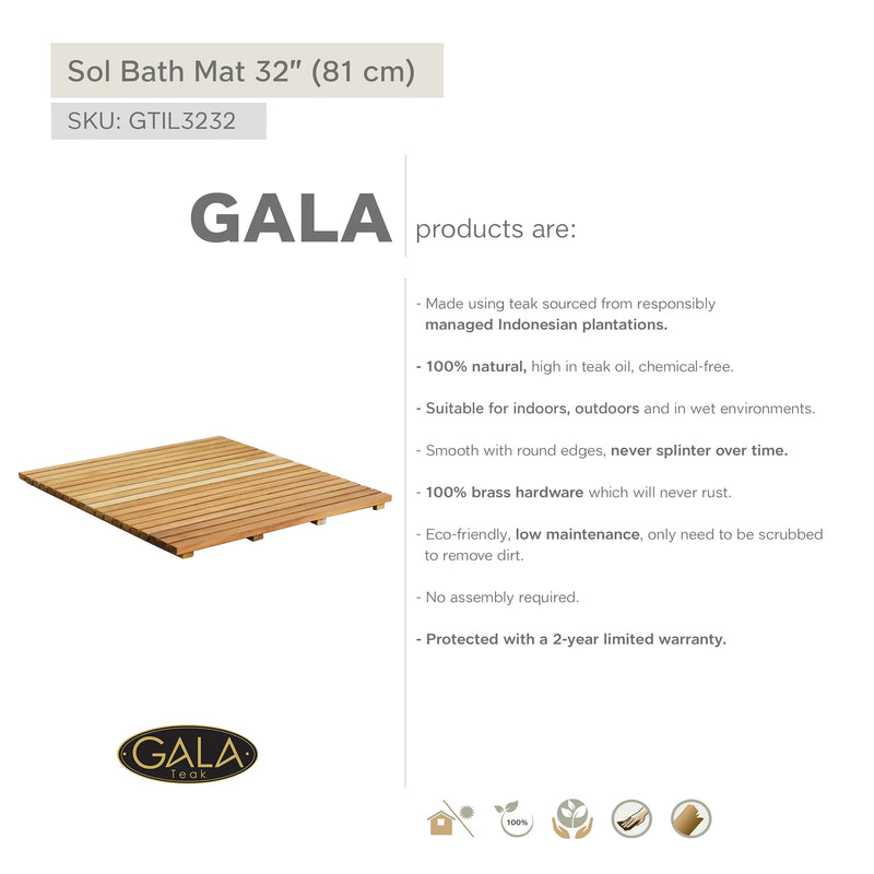 Teak Bath Mat SOL 32" X 32" (80 cm x 80 cm)
