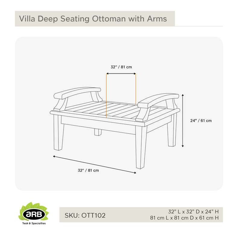 Villa ottomane à assise profonde en teck avec accoudoirs