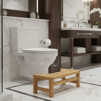 Solid Teak Squatting Toilet Stool | 10" Height x 20" Wide | Luxury Washroom Footrest