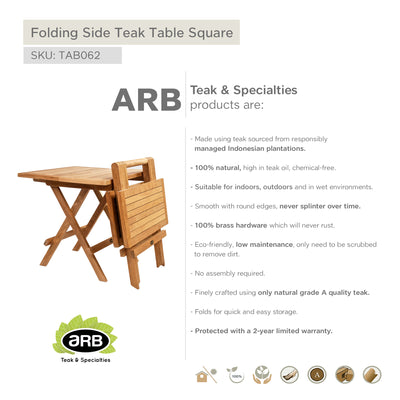 Table d'appoint carrée pliante 50 cm (20 po)