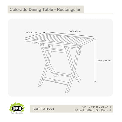 Table pliante en teck Colorado  rectangulaire 90 x 60 cm (36 x 24 po)