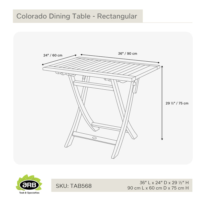 Table pliante en teck Colorado  rectangulaire 90 x 60 cm (36 x 24 po)