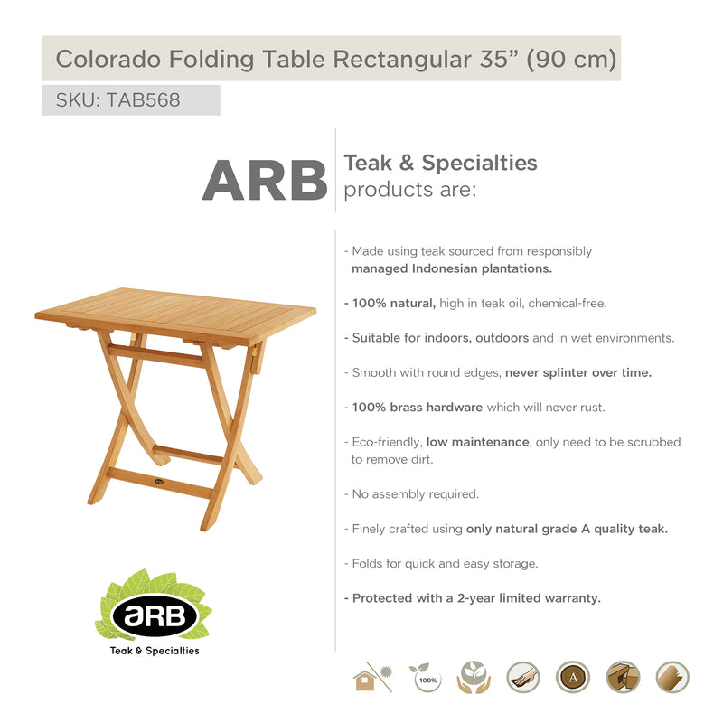 Table pliante en teck Colorado  rectangulaire 90 x 60 cm (36 x 24 po)
