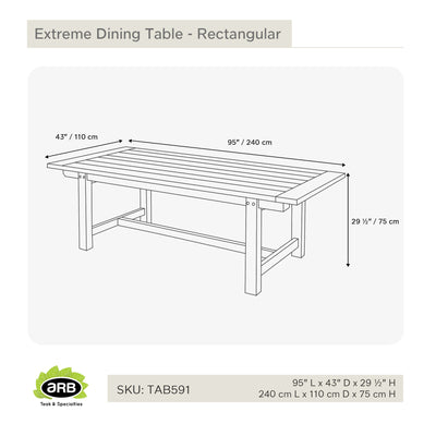 Table en teck rectangulaire Extreme 240 x 110 cm (95 x 43 po)