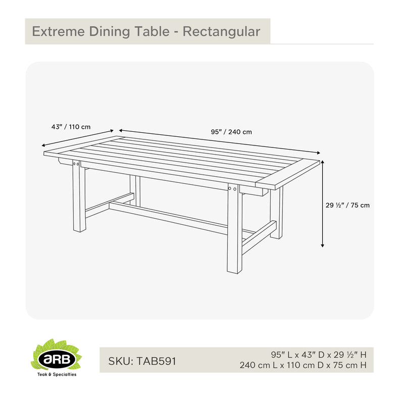 Table en teck rectangulaire Extreme 240 x 110 cm (95 x 43 po)