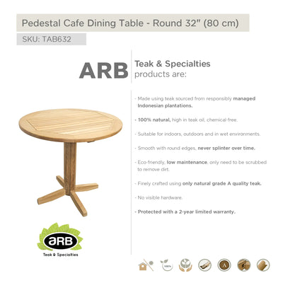 Table en teck piédestal rounde Cafe 80 cm (32 po)