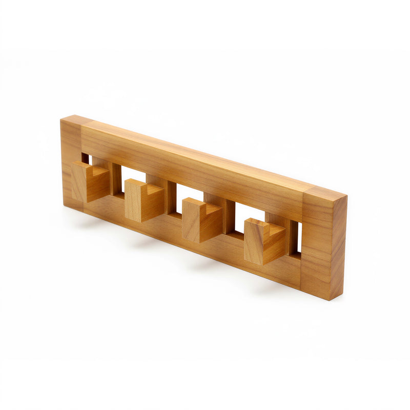 Teak 4-Hook Wall-Mounted Coat Rack