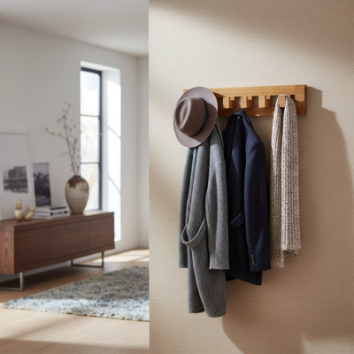 Solid Teak 6-Hook Wall-Mounted Coat Rack